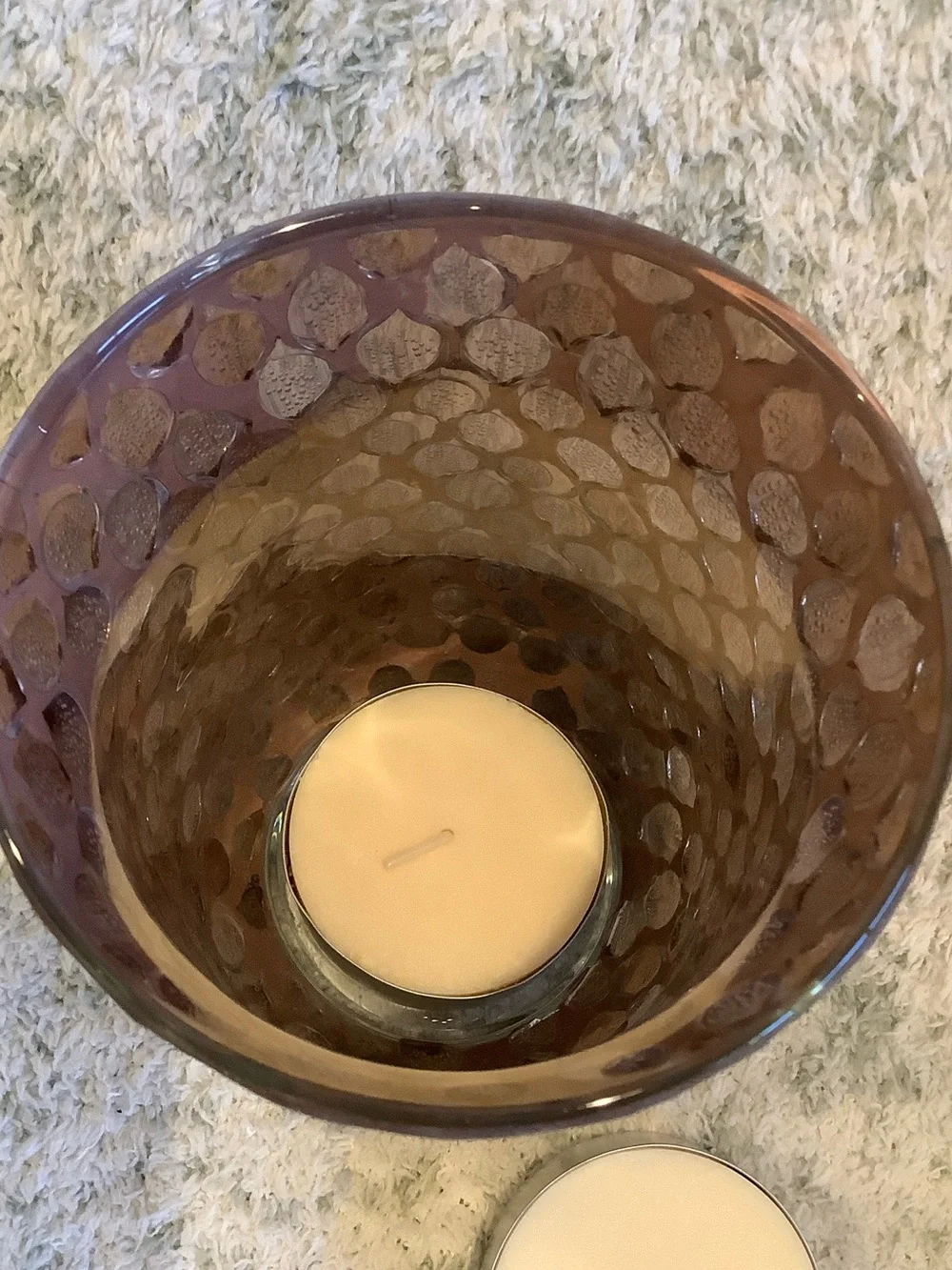 Brown Glass Moroccan Bohemian Romantic Candle Hurricane with 2 xl votives NWT